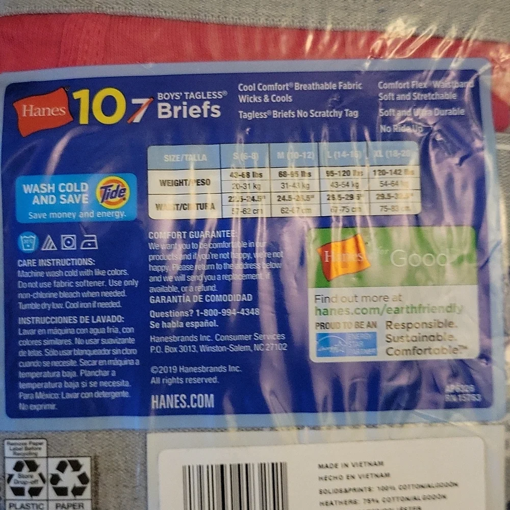 HANES Tagless Briefs 10 pair Boys Medium 10-12